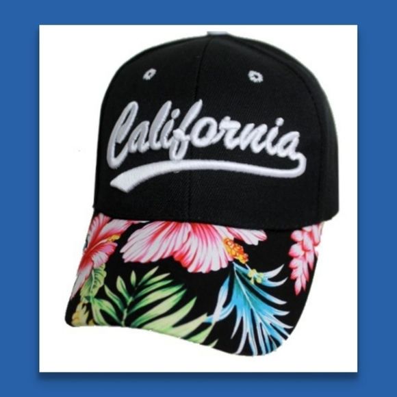 California Baseball Cap Hat Love Beaches Floral Black Baseball Cap New With Tags - Picture 1 of 5